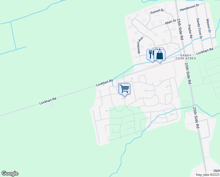 map of restaurants, bars, coffee shops, grocery stores, and more near 16 Nature Trail Road in Innisfil