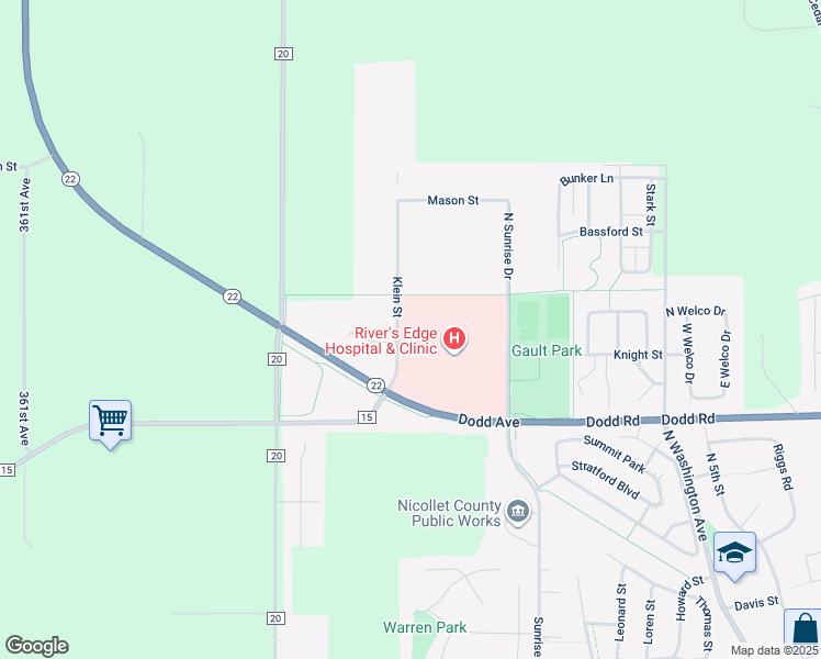 map of restaurants, bars, coffee shops, grocery stores, and more near 1907 Klein Street in Saint Peter