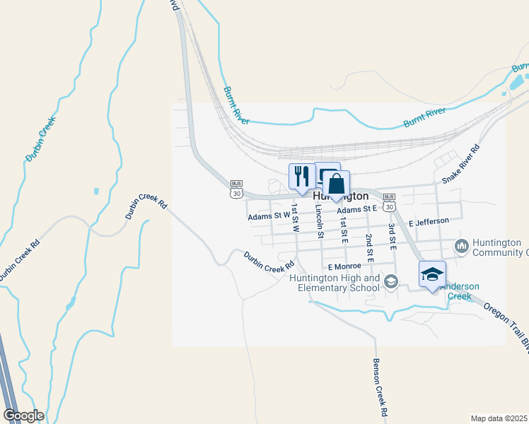 map of restaurants, bars, coffee shops, grocery stores, and more near 205 Adams Street West in Huntington