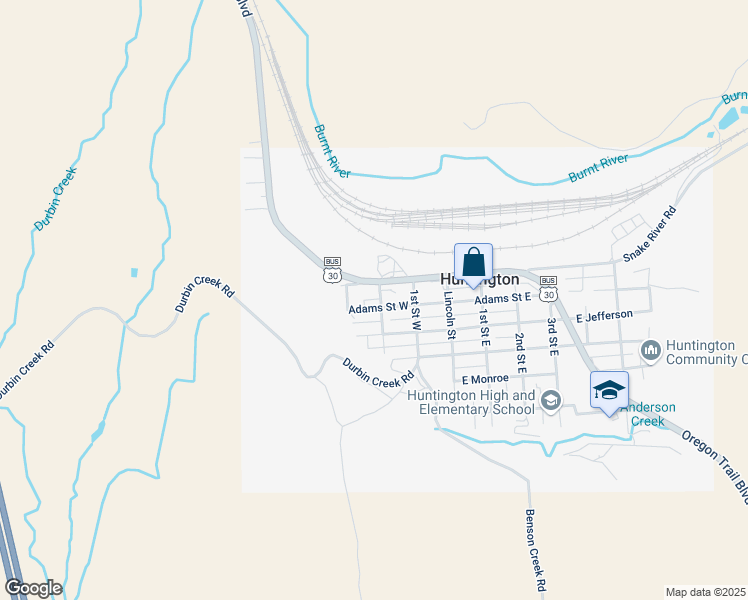 map of restaurants, bars, coffee shops, grocery stores, and more near 205 Adams Street West in Huntington