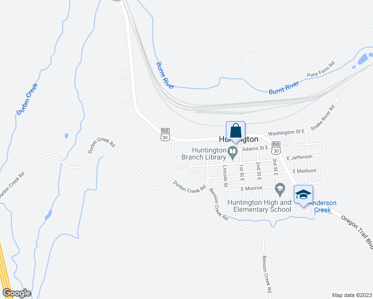 map of restaurants, bars, coffee shops, grocery stores, and more near 205 W Adams St in Huntington