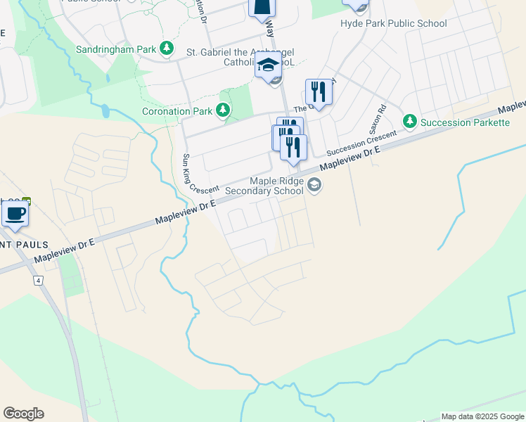 map of restaurants, bars, coffee shops, grocery stores, and more near 1921 Mapleview Drive in Barrie