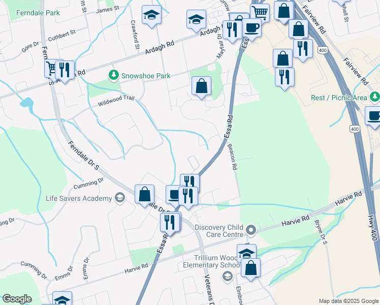 map of restaurants, bars, coffee shops, grocery stores, and more near in Barrie