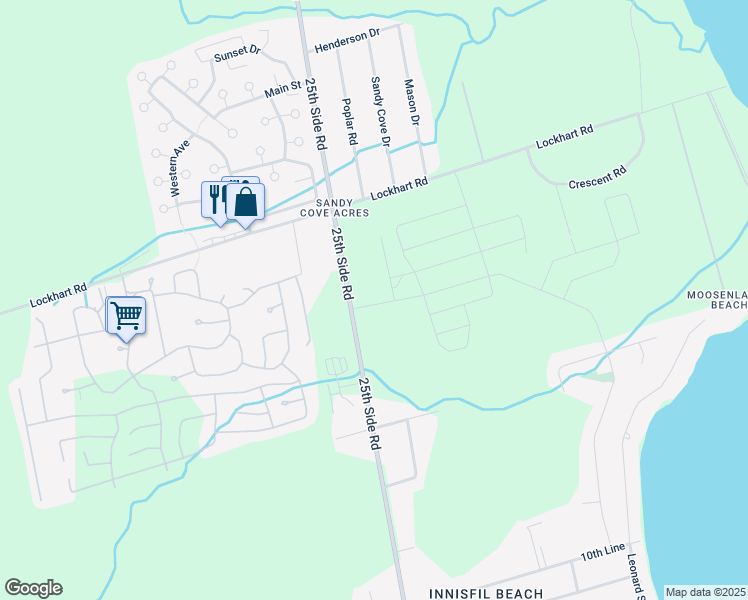 map of restaurants, bars, coffee shops, grocery stores, and more near 3185 Ireton Street in Innisfil