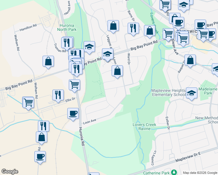 map of restaurants, bars, coffee shops, grocery stores, and more near in Barrie