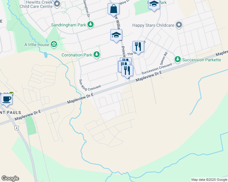 map of restaurants, bars, coffee shops, grocery stores, and more near 1921 Mapleview Drive in Barrie