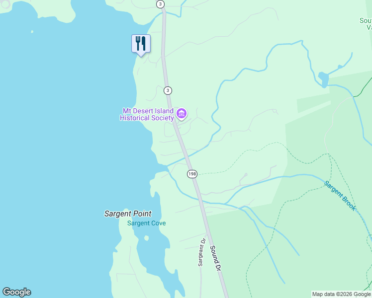 map of restaurants, bars, coffee shops, grocery stores, and more near 355 Sound Drive in Mount Desert