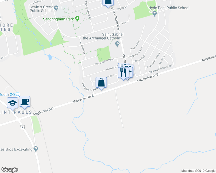 map of restaurants, bars, coffee shops, grocery stores, and more near 106 Sun King Crescent in Barrie