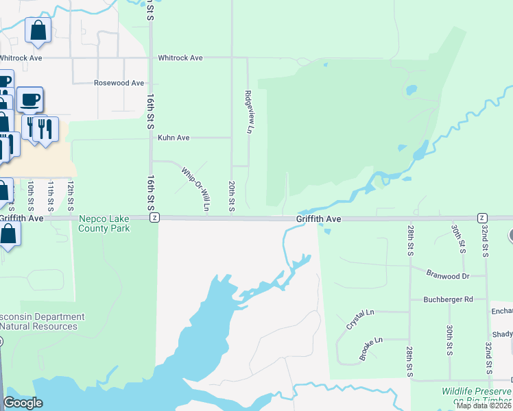 map of restaurants, bars, coffee shops, grocery stores, and more near 4721 Ridgeview Court in Wisconsin Rapids