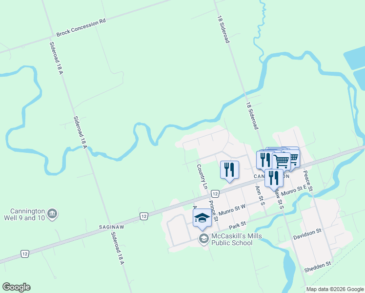 map of restaurants, bars, coffee shops, grocery stores, and more near 93 Riverlea Road in Brock