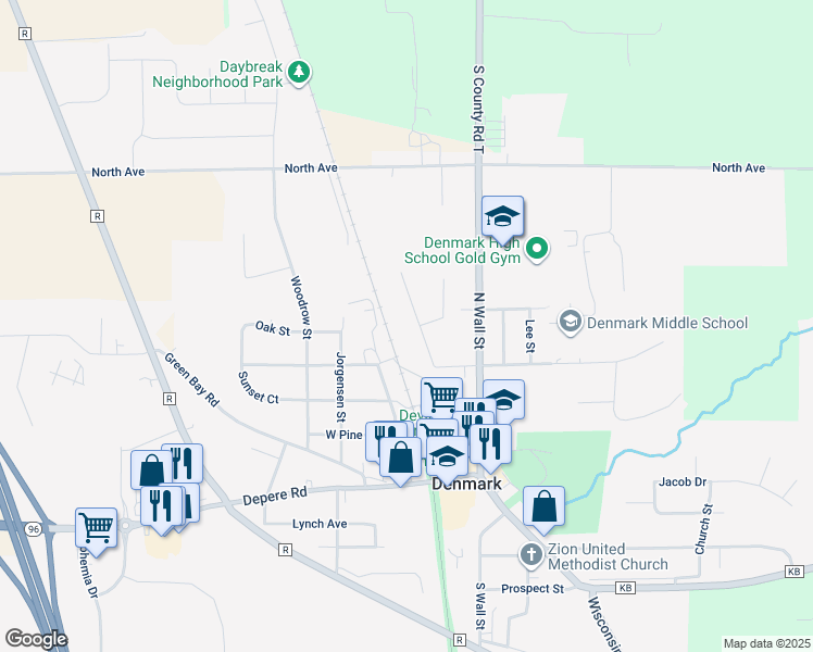 map of restaurants, bars, coffee shops, grocery stores, and more near 401 Scandinavian Court in Denmark