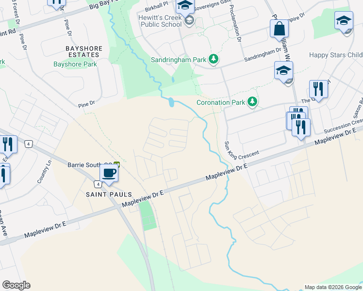 map of restaurants, bars, coffee shops, grocery stores, and more near in Barrie