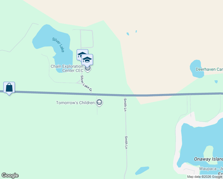 map of restaurants, bars, coffee shops, grocery stores, and more near E1266 Wisconsin 54 in Waupaca