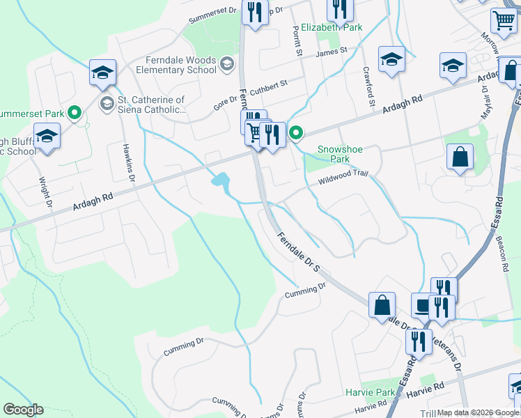 map of restaurants, bars, coffee shops, grocery stores, and more near 31 Hawthorne Crescent in Barrie