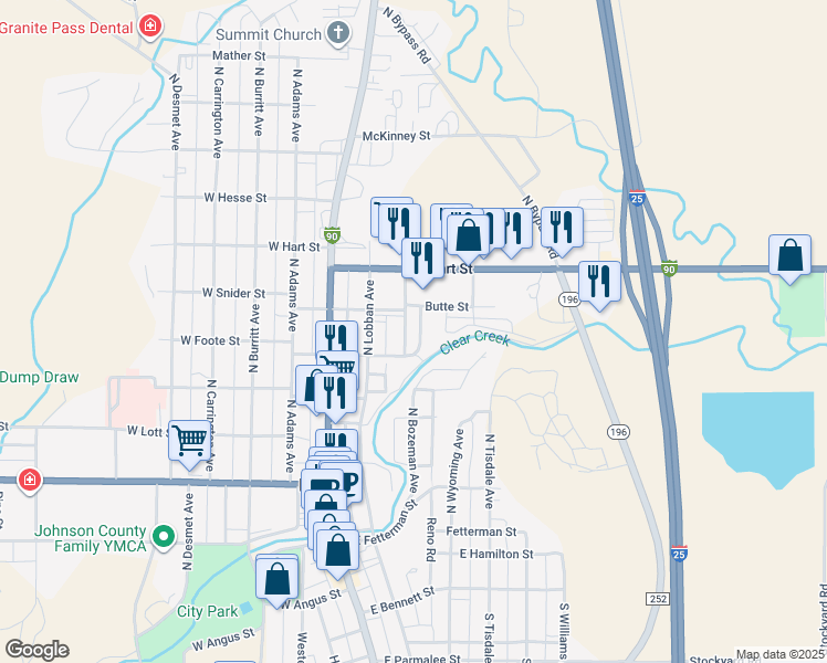 map of restaurants, bars, coffee shops, grocery stores, and more near 190 East Foote Street in Buffalo