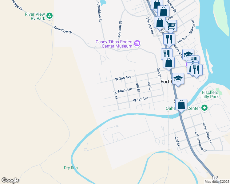 map of restaurants, bars, coffee shops, grocery stores, and more near 6th Street in Fort Pierre