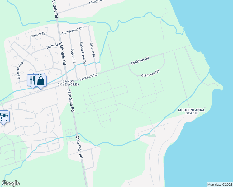 map of restaurants, bars, coffee shops, grocery stores, and more near 634 Newlove Street in Innisfil