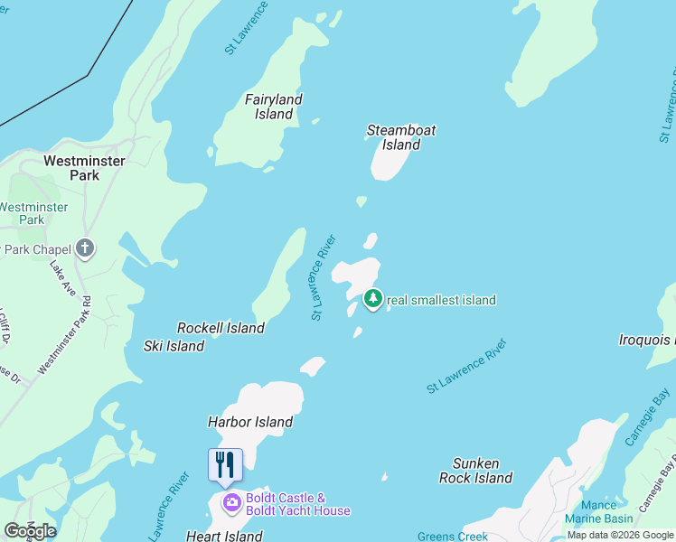 map of restaurants, bars, coffee shops, grocery stores, and more near 6 Manhattan Island in Alexandria Bay