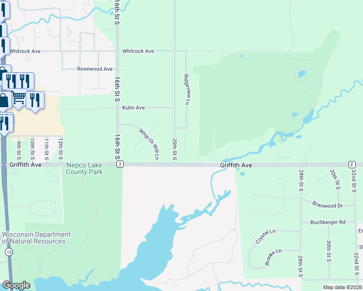 map of restaurants, bars, coffee shops, grocery stores, and more near 4721 Ridgeview Court in Wisconsin Rapids