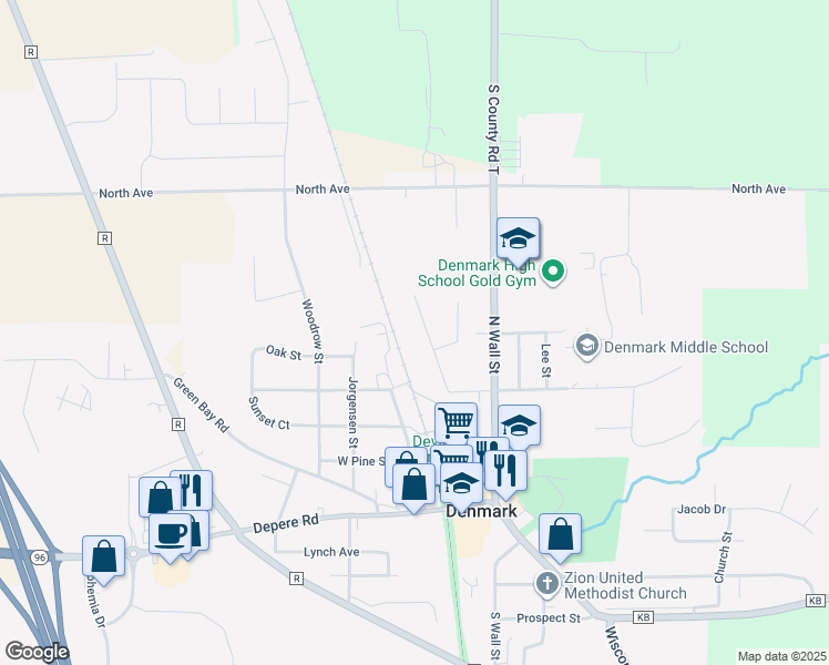 map of restaurants, bars, coffee shops, grocery stores, and more near 401 Scandinavian Court in Denmark