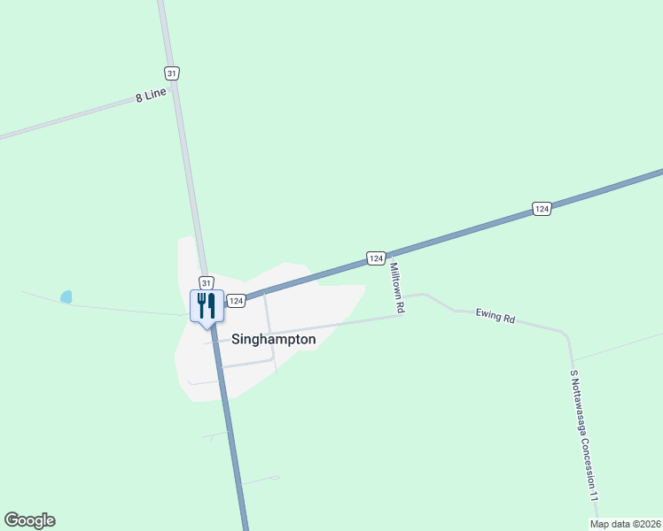 map of restaurants, bars, coffee shops, grocery stores, and more near 1092 County Road 124 in Singhampton