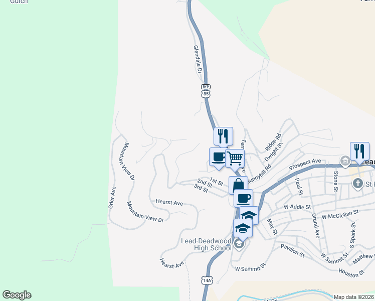 map of restaurants, bars, coffee shops, grocery stores, and more near 101-199 Davidson Court in Lead