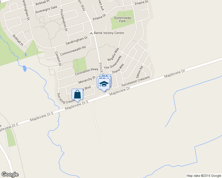 map of restaurants, bars, coffee shops, grocery stores, and more near 60 Succession Crescent in Barrie