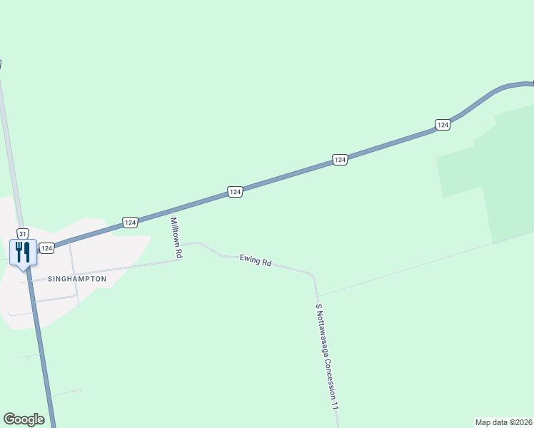map of restaurants, bars, coffee shops, grocery stores, and more near 9420 Ewing Road in Singhampton