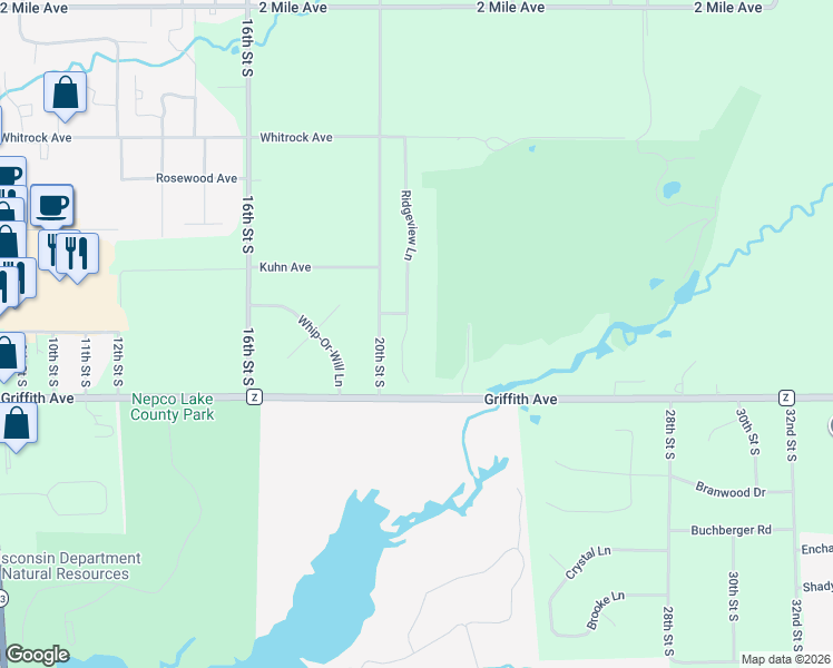 map of restaurants, bars, coffee shops, grocery stores, and more near 4611 Ridgeview Court in Wisconsin Rapids