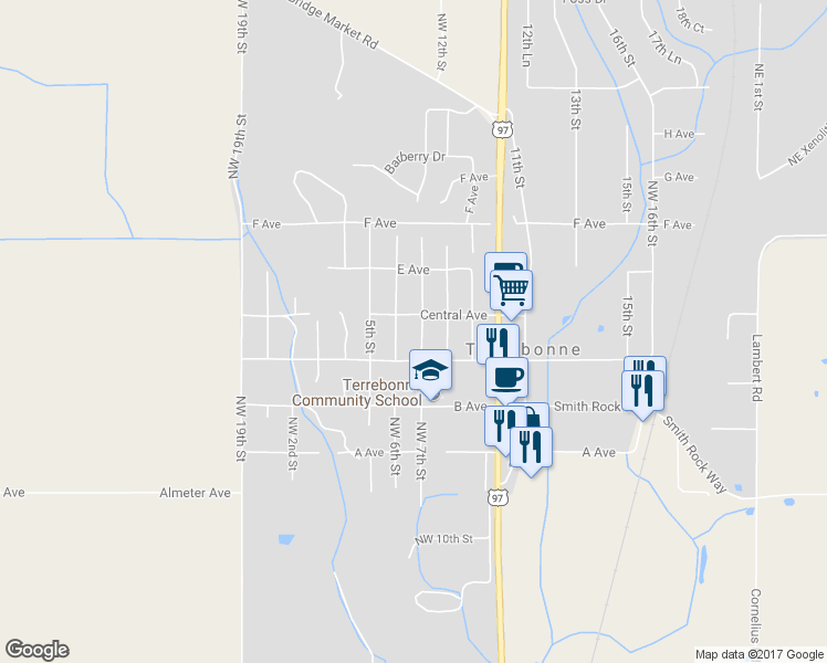 map of restaurants, bars, coffee shops, grocery stores, and more near 8497 Northwest 7th Street in Terrebonne