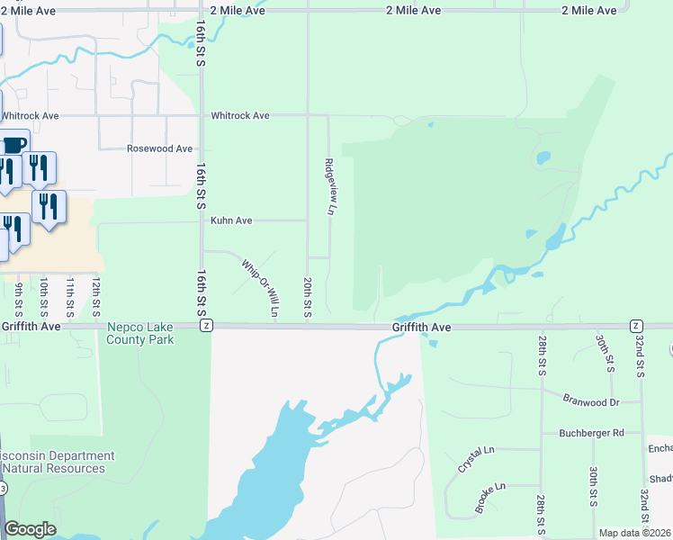 map of restaurants, bars, coffee shops, grocery stores, and more near 4611 Ridgeview Court in Wisconsin Rapids