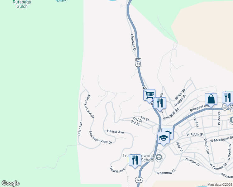 map of restaurants, bars, coffee shops, grocery stores, and more near 101 Davidson Court in Lead