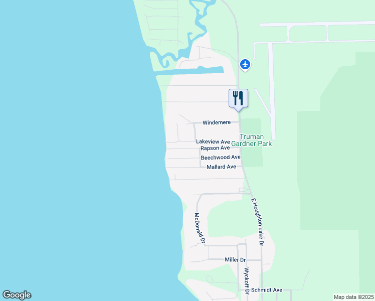 map of restaurants, bars, coffee shops, grocery stores, and more near 213 Rapson Avenue in Houghton Lake