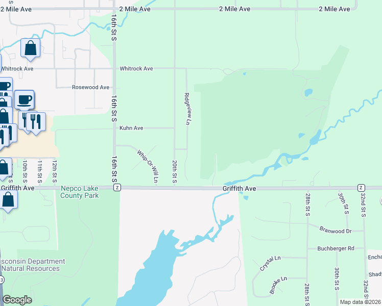 map of restaurants, bars, coffee shops, grocery stores, and more near 4611 Ridgeview Court in Wisconsin Rapids