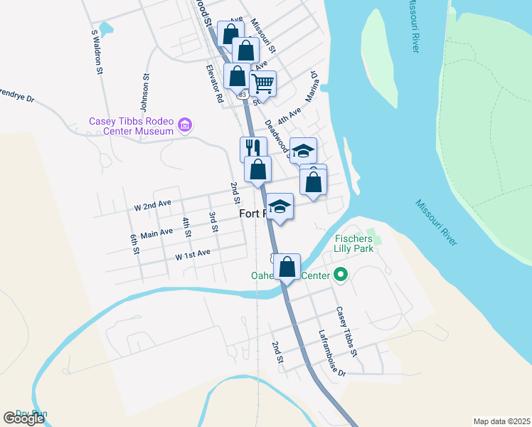 map of restaurants, bars, coffee shops, grocery stores, and more near in Fort Pierre