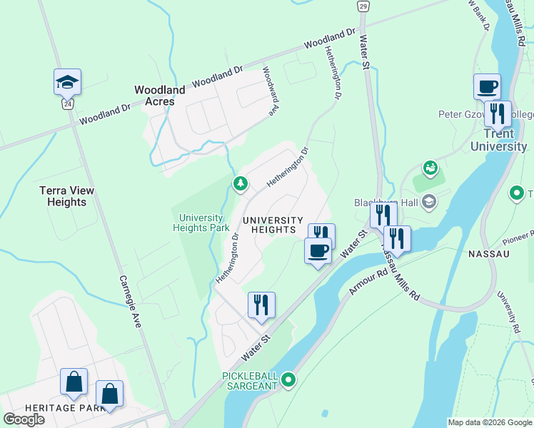 map of restaurants, bars, coffee shops, grocery stores, and more near 2225 Lorraine Dr in Peterborough