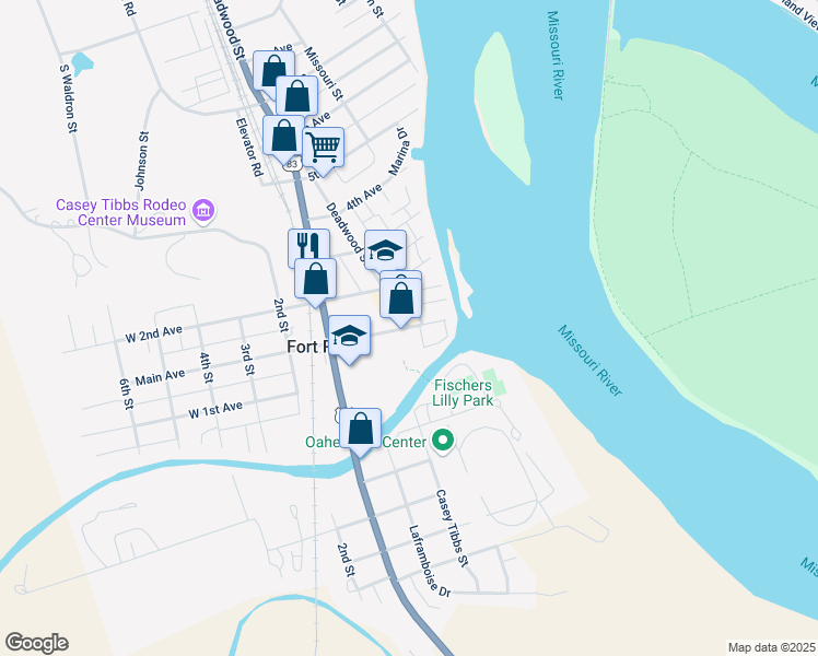 map of restaurants, bars, coffee shops, grocery stores, and more near in Fort Pierre