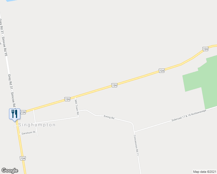 map of restaurants, bars, coffee shops, grocery stores, and more near 1046 Simcoe County Road 124 in Singhampton
