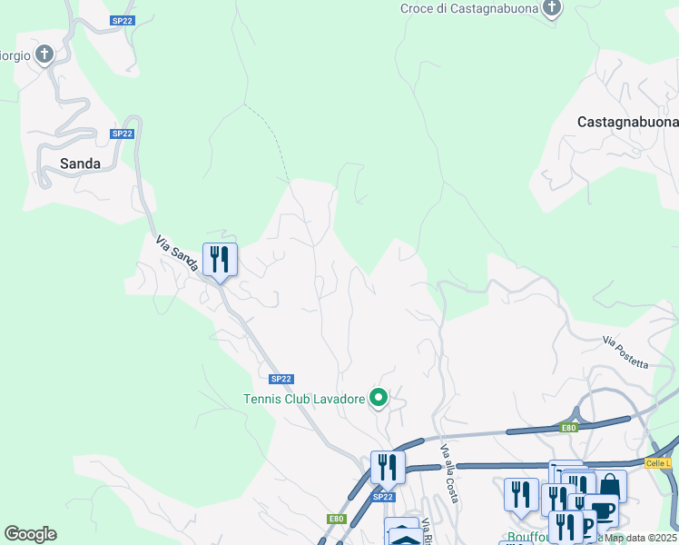 map of restaurants, bars, coffee shops, grocery stores, and more near 60 Via Ferrari in Celle Ligure