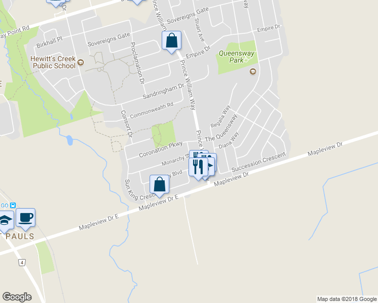 map of restaurants, bars, coffee shops, grocery stores, and more near 113 Monarchy Street in Innisfil