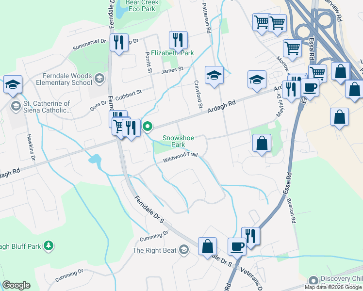 map of restaurants, bars, coffee shops, grocery stores, and more near in Barrie