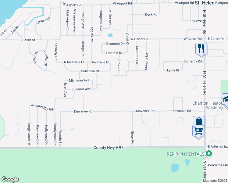 map of restaurants, bars, coffee shops, grocery stores, and more near 9301-9451 Superior Avenue in Richfield Township