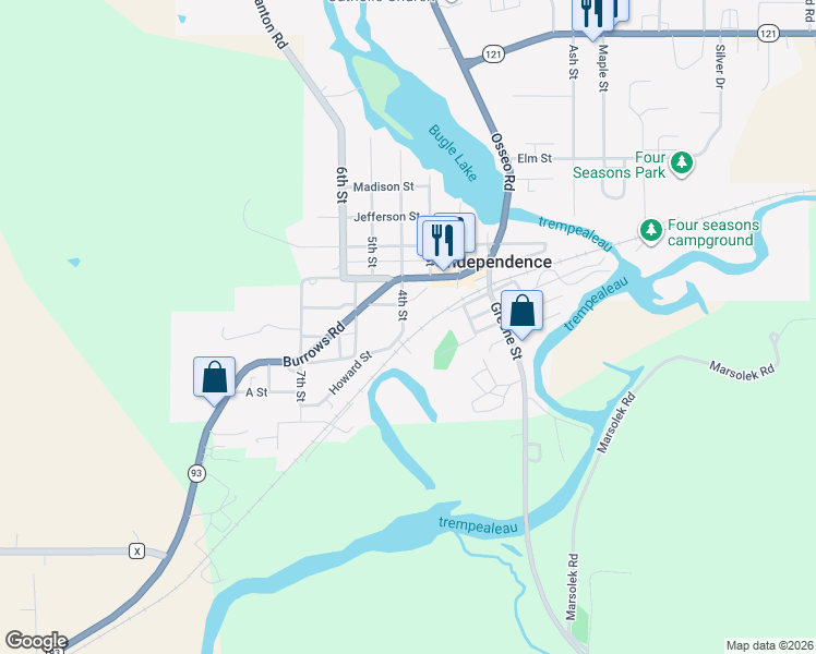 map of restaurants, bars, coffee shops, grocery stores, and more near 35430 4th Street in Independence