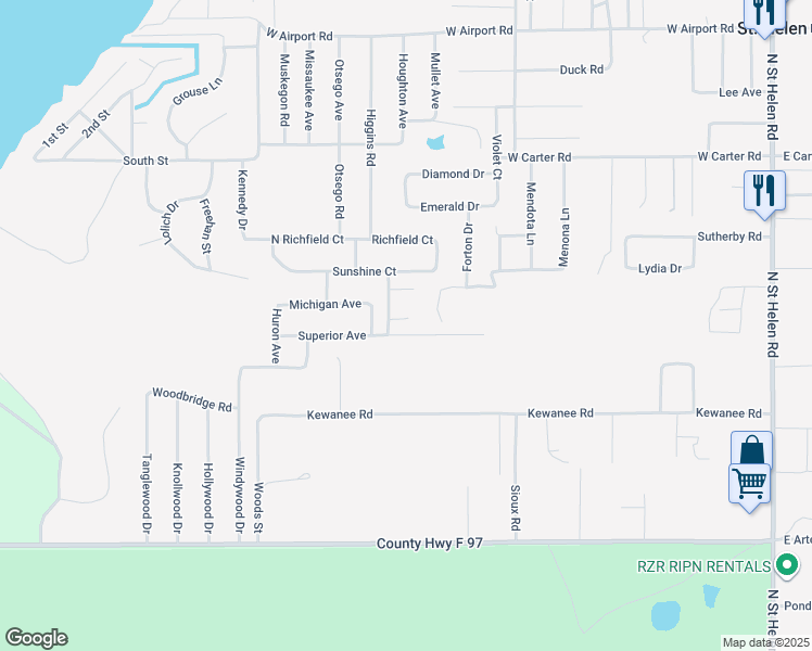 map of restaurants, bars, coffee shops, grocery stores, and more near 9301 Superior Avenue in Richfield Township
