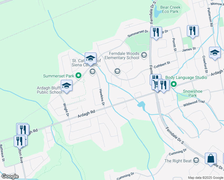 map of restaurants, bars, coffee shops, grocery stores, and more near 31 McKenzie Crescent in Barrie