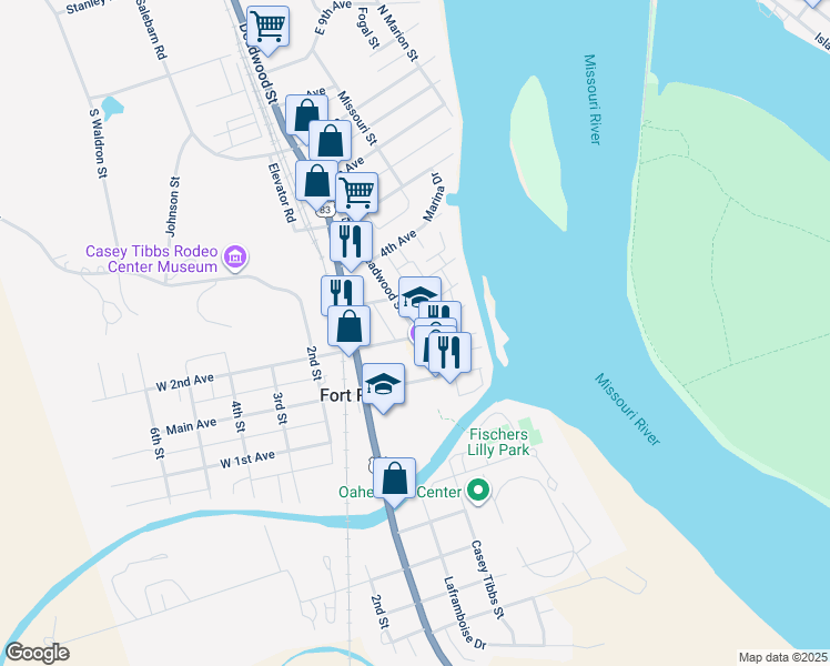 map of restaurants, bars, coffee shops, grocery stores, and more near 305 Deadwood Street in Pierre