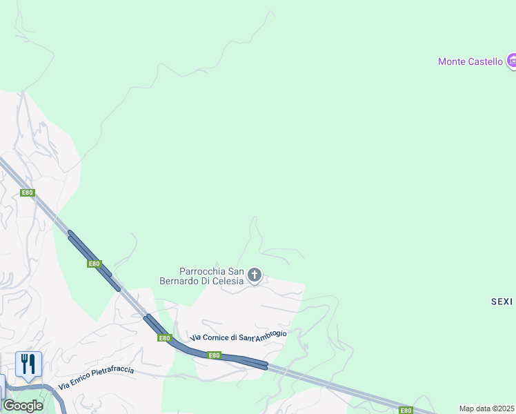 map of restaurants, bars, coffee shops, grocery stores, and more near 21 Via San Bernardo in Genoa