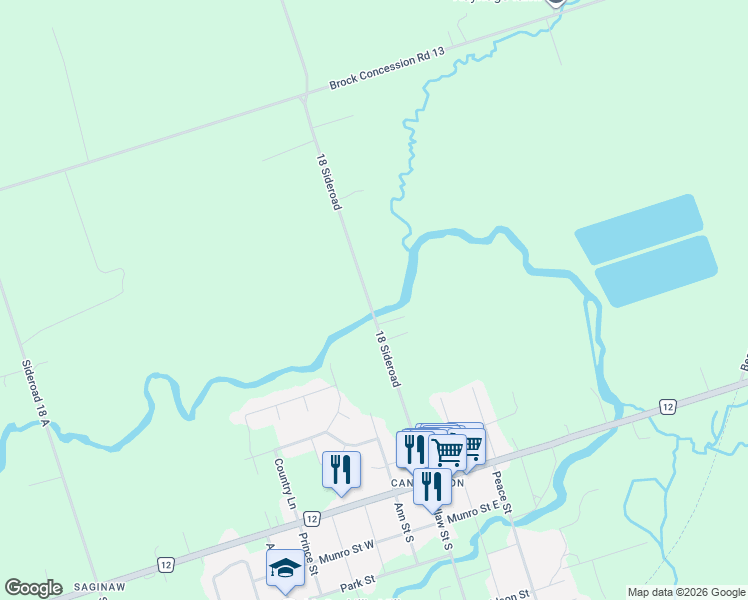 map of restaurants, bars, coffee shops, grocery stores, and more near 175 Laidlaw Street North in Brock