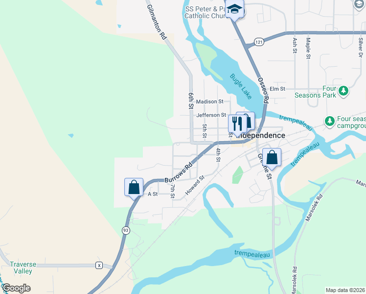 map of restaurants, bars, coffee shops, grocery stores, and more near 23919 Washington Street in Independence