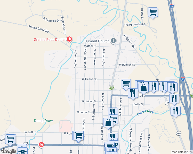 map of restaurants, bars, coffee shops, grocery stores, and more near 200-246 W Hesse St in Buffalo